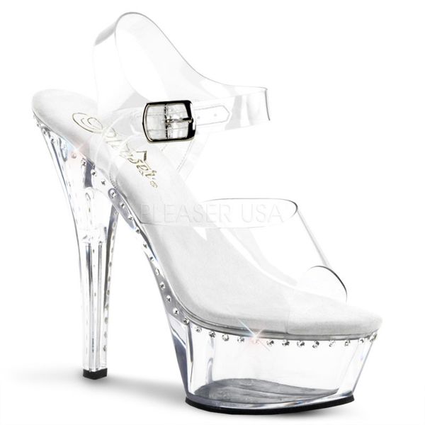 KISS-208LS Durchsichtige Plateau-Sandalette mit schmalem Strass-Streifen entlang der Sohle und am Absatz